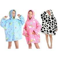 Printed Kid'S & Adult'S Hooded Blanket - 5 Designs Available - Black