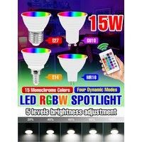 15W RGB LED Light Bulb E27 Ceiling Lamp E14 Spotlight GU10 LED Chandelier With Smart IR Remote Control For Home Party Decoration