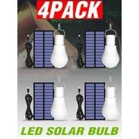 4 Pack LED Solar Light Bulb Outdoor Portable Camping Lamp DC5V USB Rechargeable Night Market Emergency Lighting With Solar Panel