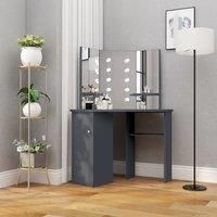 Corner Dressing Table with LED Grey 111x54x141.5 cm
