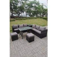 Outdoor Rattan Garden Furniture Set Corner Sofa Dining table With 2 PC Footstools