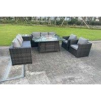 Rattan Sofa Fire Pit Table Chair Set - Grey