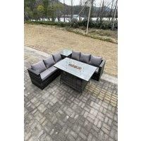 Six-Seater Outdoor Rattan Set With Gas Fire Pit And Table
