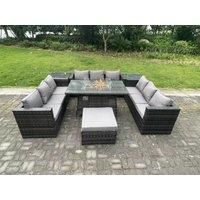 Outdoor Rattan U Shape Furniture Gas Fire Pit Table Sets Heater Sofa Footstool