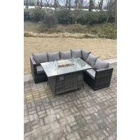 Outdoor Rattan Garden Corner Sofa Set Gas Fire Pit Table Sets Heater Lounge