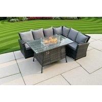 High Back Outdoor Rattan Corner Sofa Set Gas Fire Pit Dining Table Gas Heater 6 Seater