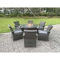 Rattan Garden Furniture Gas Fire Pit Round Dining Table Gas Heater And Dining Chairs 6 Seater