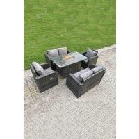 Rattan Outdoor Furniture Gas Fire Pit Rectangle Dining Table Gas Heater Adjustable Reclining Chairs Love Sofa