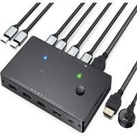 KCEVE USB TypeC KVM Switch 2 In 1 Out 4K USB HDMI KVM Switch Support PD Charg for 2 Computers Share