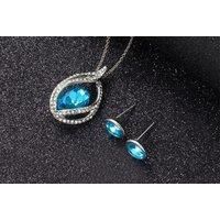 Aqua Necklace & Earrings Jewellery Set - Silver