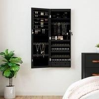 Mirror Jewellery Cabinet with LED Lights Wall Mounted Black
