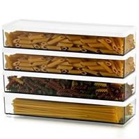 Hanobe Pasta Storage Spaghetti Container: Set of 4 Plastic Airtight Spaghetti Jar with Lids Rectangular Food Storage Containers Durable and Stackable for Pantry Drawer Fridge Kitchen Cupboards