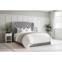 Winged Upholstered Bed Frame With Matching Ottoman- 5 Sizes - Grey