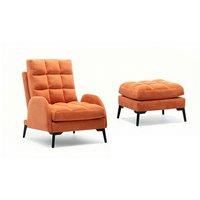 Leisure Recliner Armchair and Ottoman with Frosted Velvet & Metal Legs - Orange