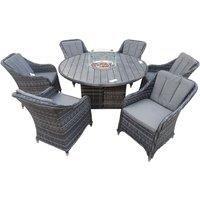 7 PCS Rattan Dining Sets with 150 CM Gas Fire Pit Table + Fully Assembled Chair