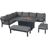 Outdoor Gas Fire Pit Dining Table Set, Garden Corner Sofa Set