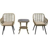 3 Pieces Rattan Garden Furniture Bistro Set with Glass Top Table