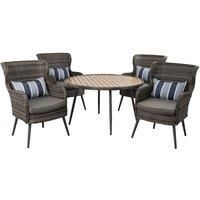 5 PIECE Luxury Rattan Dining Set with Soft Cushion and Round Table
