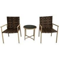 3 Pieces Garden Patio Furniture Set, Leather Effect Bistro Set with Side Table
