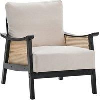 Mid-Century Rattan Armchair with Cushioned Seat and Sturdy Wood Frame