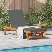 Rolling Sun Lounger with Table and Cushion - Solid Acacia Wood
