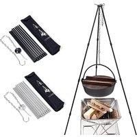 Portable Campfire Cooking Tripod - Silver Or Black