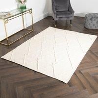 Cream Diamond Pattern Large Wool Rug