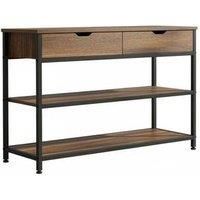 Vintage Console Table: Rustic Wood Finish, Drawers & Metal Frame