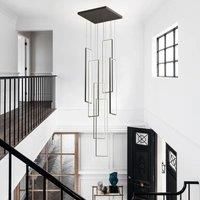 6 - Light Unique Rectangle LED Dimmable Long Staircase Chandelier