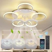 Modern Low Profile Ceiling Fan with Lights 6 Ring Dimmable White