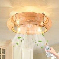 53cm Boho Rattan Farmhouse Caged Reversible Ceiling Fan with Light