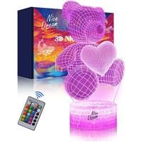 Teddy Bear Gift for Girl, 3D Night Light for Kids, 16 Colours Changing Acrylic LED Night Light, Teddy Bear Birthday Gift