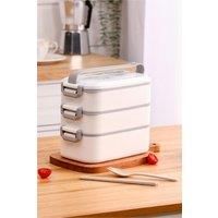 Stackable White Bento Lunch Box with Grip 3 Layer