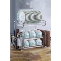 Kitchen 3-Tier Metal Dish Drainer Rack Storage Stainless Stand Bowl Plate Dryer Tray
