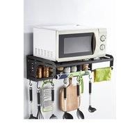 55cm Metal Microwave Shelf Wall-Mount Microwave Oven Rack with 10 Hooks