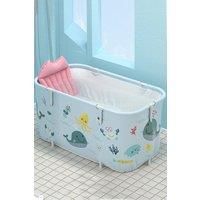120cm W x 55cm D x 50cm H Large Portable Foldable Bathtub with Cushion Light Blue