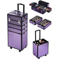 4in1 Professional Cosmetic Makeup Train Case Purple