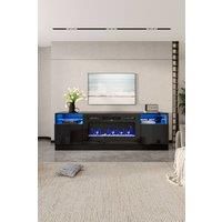 Recessed Electric Fireplace TV Stand with Closed Storage Black