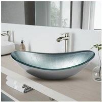 Oval Silver Glass Vessel Bathroom Sink Drain Set