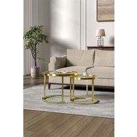 Gold Tea Glass Round Nesting Coffee Table Set of 2