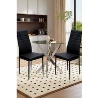 3-Piece Dining Table Set of Leather Upholstered Dining Chairs and Tempered Glass Table