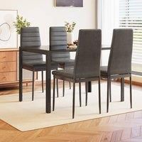 3-Piece Dining Table Set of High Back Dining Chairs and Tempered Glass Table