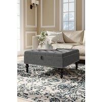 Square Tufted Linen Storage Ottoman Footstool