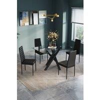 5-Piece Dining Table Set of Faux Leather Dining Chairs and Tempered Glass Table