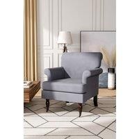 Grey Contemporary Velvet Armchair with Wood Legs and Front Casters