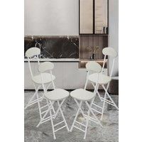 Set of 4 Compact Wooden White Folding Chair with Metal Legs