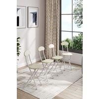 Set of 4 Compact Wooden White Folding Chair with Metal Legs