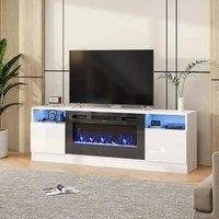 Modern Electric Fireplace TV Stand 178cm White Media Console with Adjustable Flame, 12 LED Colors,