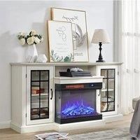 Electric Fire Suite 3 Sided Fireplace Heater with Fire Surround Set Fireplace TV Stand Cabinet with