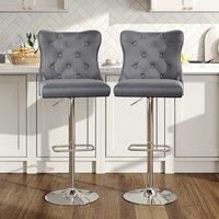 2 Pcs Velvet Upholstered Adjustable Bar Stools with Button Seat Back for Pub Dining Room